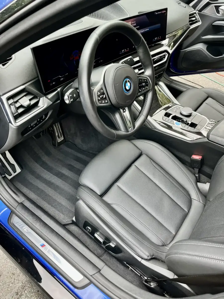 BMW front seat after interior detail, Morris County NJ mobile service